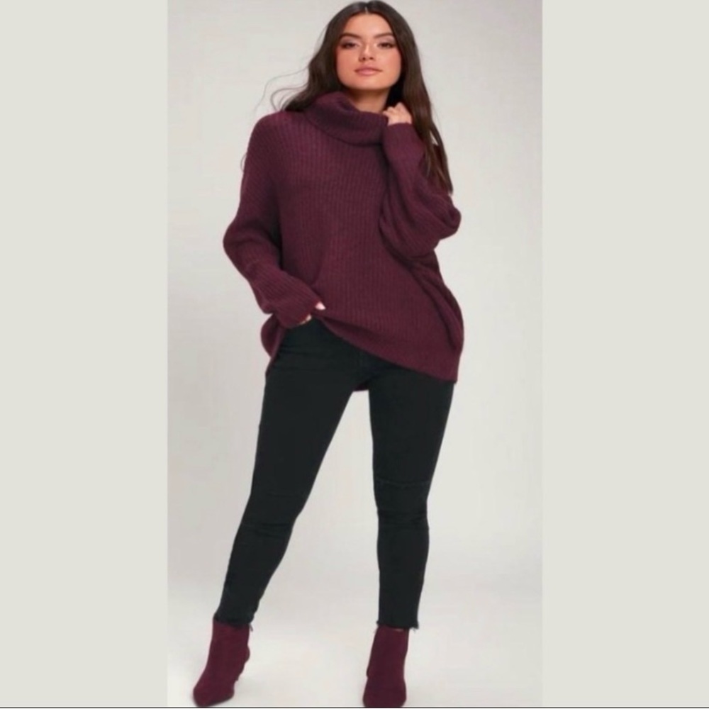 Eight Eight Eight Oversized Purple Cowl Neck Knit Sweater Tie Up Sleeves Small